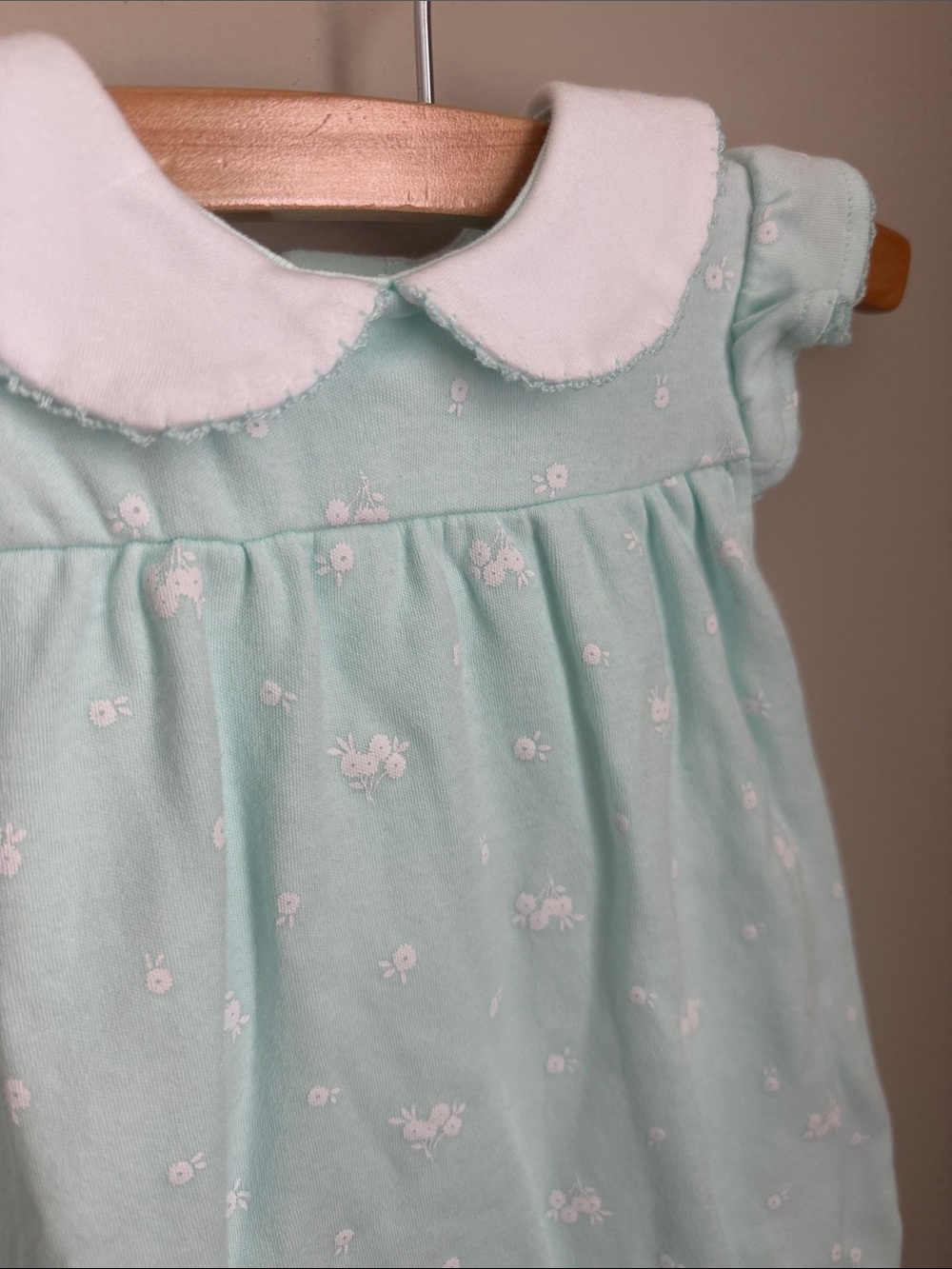 TRES BEAU ET BELLE Baby Girl Mint Peter Pan Collar Romper Size 6-9 Months - Picture 2 of 7